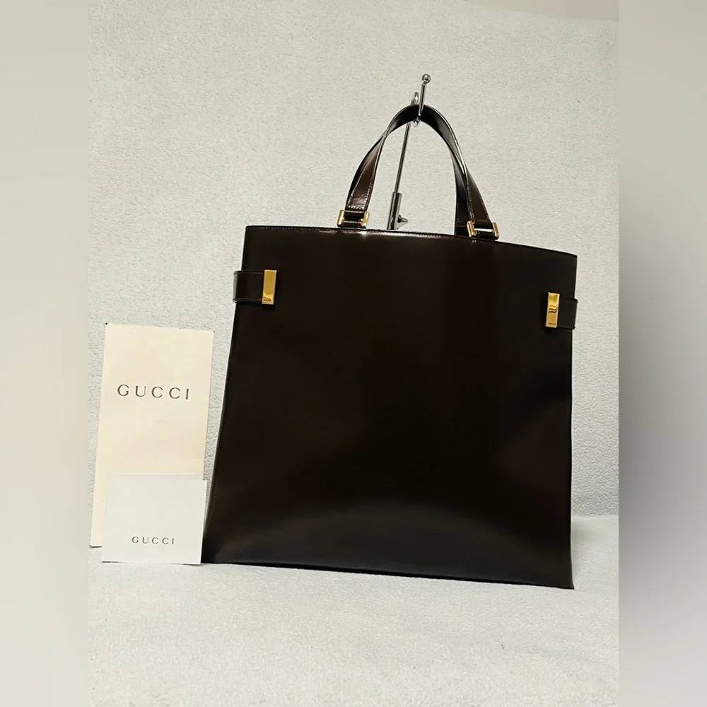 Gucci Tom Ford Leather Chocolate Brown Tote Shoulder Bag - Picture 15 of 15